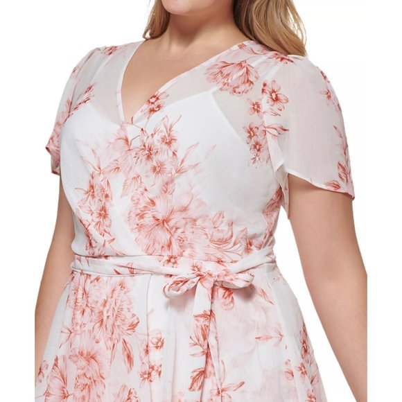 CALVIN KLEIN Plus Size Floral-Print Tiered Maxi Blush Floral Dress 20W - Picture 4 of 4